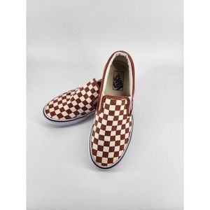 VANS Classic Slip On Burnt Orange Checkerboard Skate Shoes US Mens 7 Sneakers